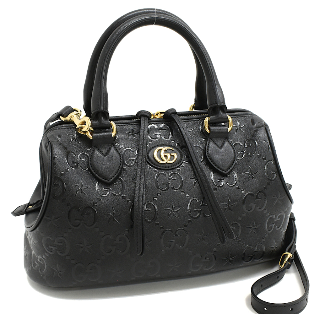 Gucci Handbag GG Embossed Star Leather Black Double G